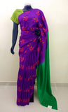 Purple/Red/Green Printed Habutai Silk Saree-Silk Saree-House of Taamara-House of Taamara