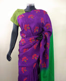Purple/Red/Green Printed Habutai Silk Saree-Silk Saree-House of Taamara-House of Taamara