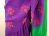 Purple/Red/Green Printed Habutai Silk Saree-Silk Saree-House of Taamara-House of Taamara