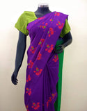Purple/Red/Green Printed Habutai Silk Saree-Silk Saree-House of Taamara-House of Taamara