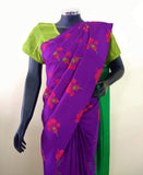 Purple/Red/Green Printed Habutai Silk Saree-Silk Saree-House of Taamara-House of Taamara