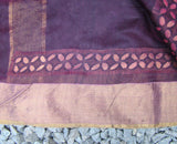 Purple/Wine Chanderi Silk Cotton Applique Work Saree-Silk Cotton Saree-House of Taamara-House of Taamara
