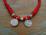 Red Thread Neckpiece with Silver Pendant-Silver Neckpiece-House of Taamara-House of Taamara