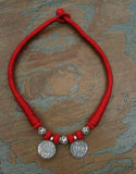 Red Thread Neckpiece with Silver Pendant-Silver Neckpiece-House of Taamara-House of Taamara