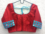 Red/Blue Raw Silk Blouse-Blouse-House of Taamara-House of Taamara