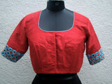 Red/Blue Raw Silk Blouse-Blouse-House of Taamara-House of Taamara