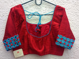 Red/Blue Raw Silk Blouse-Blouse-House of Taamara-House of Taamara