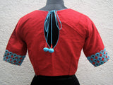 Red/Blue Raw Silk Blouse-Blouse-House of Taamara-House of Taamara
