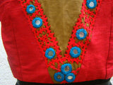 Red/Olive Green Raw Silk Blouse-Blouse-House of Taamara-House of Taamara