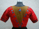 Red/Olive Green Raw Silk Blouse-Blouse-House of Taamara-House of Taamara