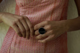Round Asymmetric Enamel Adjustable Silver Ring-Finger Ring-House of Taamara-House of Taamara