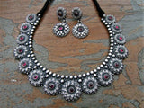 Set of 2-Silver Necklace & Silver Earrings-Silver Neckpiece-House of Taamara-House of Taamara