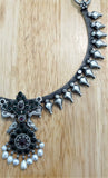 Silver Necklace with Green Stone Pendant-Silver Neckpiece-House of Taamara-House of Taamara
