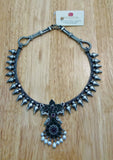 Silver Necklace with Green Stone Pendant-Silver Neckpiece-House of Taamara-House of Taamara