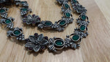 Silver Necklace with Green Stones-Silver Neckpiece-House of Taamara-House of Taamara
