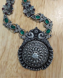 Silver Necklace with Green Stones-Silver Neckpiece-House of Taamara-House of Taamara