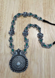 Silver Necklace with Green Stones-Silver Neckpiece-House of Taamara-House of Taamara