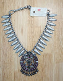 Silver Necklace with Pink Stone Pendant-Silver Neckpiece-House of Taamara-House of Taamara