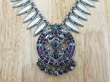 Silver Necklace with Pink Stone Pendant-Silver Neckpiece-House of Taamara-House of Taamara