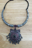 Silver Necklace with Pink Stone Pendant-Silver Neckpiece-House of Taamara-House of Taamara