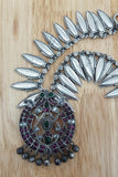 Silver Necklace with Pink Stone Pendant-Silver Neckpiece-House of Taamara-House of Taamara