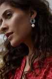 Vintage Oxidised Silver Earrings with Pearls-Earrings-House of Taamara-House of Taamara