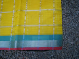 Yellow Checks Mangalgiri Silk Cotton Saree-Saree-House of Taamara-House of Taamara