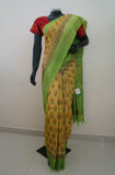 Yellow/Green Printed Tussar Silk Saree-Silk Saree-House of Taamara-House of Taamara