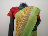 Yellow/Green Printed Tussar Silk Saree-Silk Saree-House of Taamara-House of Taamara