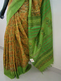 Yellow/Green Printed Tussar Silk Saree-Silk Saree-House of Taamara-House of Taamara