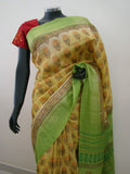 Yellow/Green Printed Tussar Silk Saree-Silk Saree-House of Taamara-House of Taamara