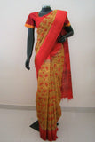 Yellow/Red Printed Tussar Silk Saree-Silk Saree-House of Taamara-House of Taamara