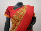 Yellow/Red Printed Tussar Silk Saree-Silk Saree-House of Taamara-House of Taamara