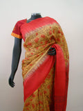 Yellow/Red Printed Tussar Silk Saree-Silk Saree-House of Taamara-House of Taamara
