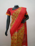Yellow/Red Printed Tussar Silk Saree-Silk Saree-House of Taamara-House of Taamara